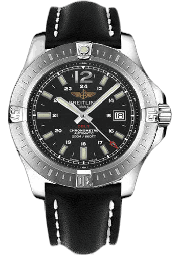 Colt Automatic Watch - 44mm Steel Case - Volcano Black Dial - Black Leather Strap - A1738811/BD44/435X/A20BA.1 by Breitling — A1738811/BD44/435X/A20BA.1