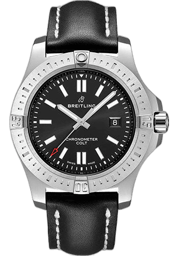 Breitling Colt Automatic Watch - Stainless Steel - Black Dial - Black Calfskin Leather Strap - Folding Buckle - A17388101B1X2 44mm