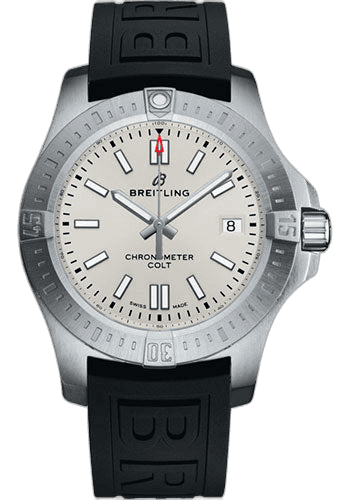 Breitling Colt 41 Automatic Watch - Steel - Silver Dial - Black Diver Pro III Strap - Folding Buckle - A17313101G1S1 41mm (A17313101G1S1