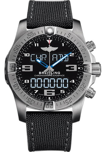 Breitling 46mm Exospace B55 Watch - Titanium - Volcano Black Dial - Black Military Strap - Tang Buckle - EB5510H2/BE79/100W/A20BASA.1