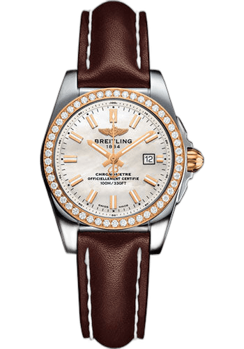 Breitling 29mm & Rose Gold Mother-of-Pearl Dial Galactic 29 Sleek Watch - Steel & rose Gold, gem-set bezel - Mother-Of-Pearl Dial - Brown Leather Strap - Tang Buckle - C7234853/A791/484X/A12BA.1 — Ref. C7234853/A791/484X/A12BA.1