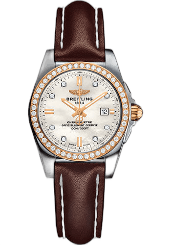 Breitling 29mm & Rose Gold Diamond Diamond Dial Galactic 29 Sleek Watch - Steel & rose Gold, gem-set bezel - Pearl Diamond Dial - Brown Leather Strap - Tang Buckle - C7234853/A792/484X/A12BA.1 — Ref. C7234853/A792/484X/A12BA.1