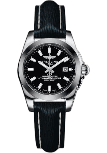 Breitling Galactic 29 Sleek Watch - Steel and Tungsten - Black Dial - Blue Calfskin Leather Strap - Tang Buckle - W72348121B2X1 29mm