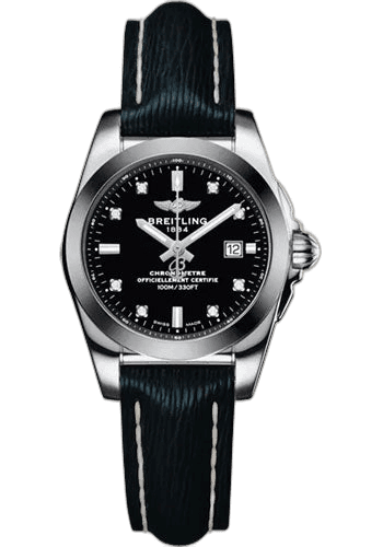 Breitling Galactic 29 Sleek Watch - Steel and Tungsten - Black Diamond Dial - Blue Calfskin Leather Strap - Tang Buckle - W72348121B1X1 29mm Diamond Black Dial