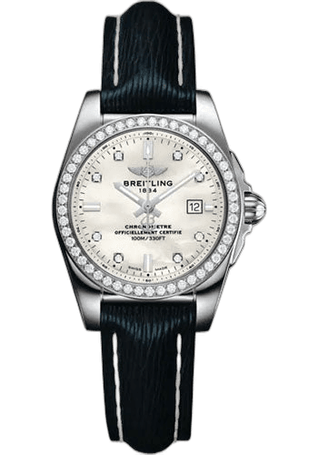 Galactic 29 Sleek Watch - Stainless Steel - Mother-Of-Pearl Dial - Blue Calfskin Leather Strap - Tang Buckle - A72348531A1X1 29mm by Breitling — A72348531A1X1