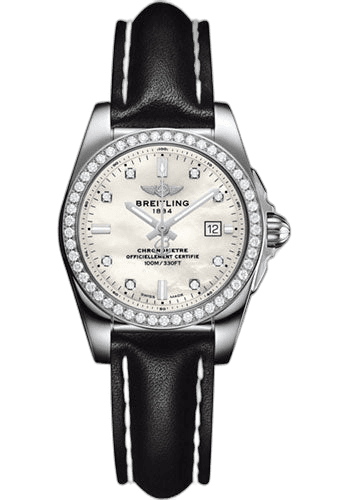 Breitling Galactic 29 SleekT Watch - Steel Case - Mother Of Pearl Dial - Black Leather Strap - A7234853/A785/477X/A12BA.1 29mm Diamond Mother-of-Pearl Dial