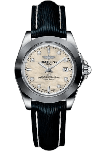 Galactic 32 Sleek Watch - Steel and Tungsten - Mother-Of-Pearl Dial - Blue Calfskin Leather Strap - Tang Buckle - W71330121A1X1 32mm Breitling Ref. W71330121A1X1