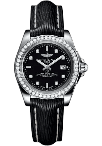Breitling Galactic 32 Sleek Watch - Stainless Steel - Black Dial - Black Calfskin Leather Strap - Tang Buckle - A71330531B1X1 32mm