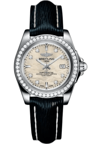Breitling 32mm Galactic 32 Sleek Watch - Stainless Steel - Mother-Of-Pearl Dial - Blue Calfskin Leather Strap - Tang Buckle - A71330531A1X1 Watch Ref. A71330531A1X1
