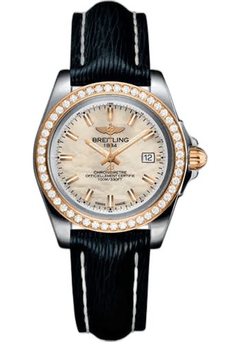 Breitling Galactic 32 Sleek Watch - Steel and 18K Rose Gold - Mother-Of-Pearl Dial - Blue Calfskin Leather Strap - Tang Buckle - C71330531A1X1 32mm & 18K Rose Gold Mother-of-Pearl Dial Ref. C71330531A1X1