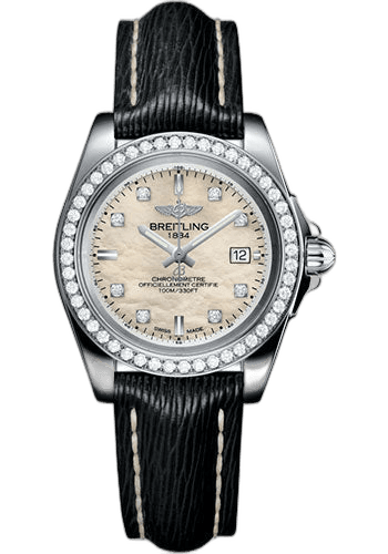 Breitling 32mm Diamond Diamond Dial Galactic 32 Sleek Watch - Steel - Mother-Of-Pearl Diamond Dial - Black Sahara Strap - A7133053/A801/208X/A14BA.1 Watch Ref. A7133053/A801/208X/A14BA.1