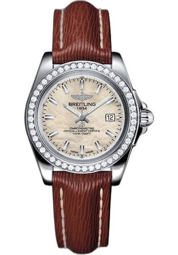 Breitling Galactic 32 Sleek Watch - Steel - Mother-Of-Pearl Dial - Brown Sahara Strap - Tang Buckle - A7133053/A800/211X/A14BA.1 32mm Timepiece [A7133053/A800/211X/A14BA.1