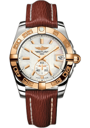 Galactic 36 Automatic Watch - Steel and 18K Rose Gold - Mother-Of-Pearl Dial - Brown Calfskin Leather Strap - Tang Buckle - C37330121A1X1 · Breitling 36mm & 18K Rose Gold Mother-of-Pearl Dial — C37330121A1X1