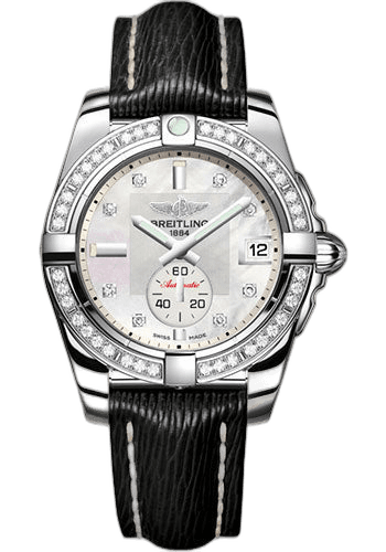 Galactic 36 Automatic Watch - Steel - Pearl Diamond Dial - Black Sahara Strap - A3733053/A717/213X/A16BA.1 · Breitling 36mm Diamond Diamond Dial — A3733053/A717/213X/A16BA.1