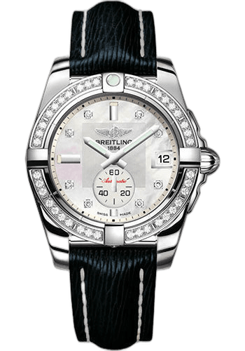 Breitling 36mm Galactic 36 Automatic Watch - Stainless Steel - Mother-Of-Pearl Dial - Blue Calfskin Leather Strap - Tang Buckle - A37330531A1X1 Watch Ref. A37330531A1X1