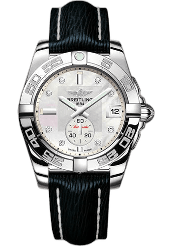 Galactic 36 Automatic Watch - Stainless Steel - Mother-Of-Pearl Diamond Dial - Blue Calfskin Leather Strap - Tang Buckle - A37330121A1X1 36mm Diamond Diamond Dial by Breitling — A37330121A1X1