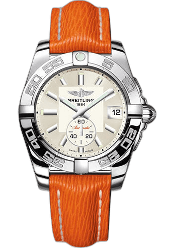 Breitling 36mm Galactic 36 Automatic Watch - Stainless Steel - Silver Dial - Orange Calfskin Leather Strap - Tang Buckle - A37330121G1X1 — Ref. A37330121G1X1