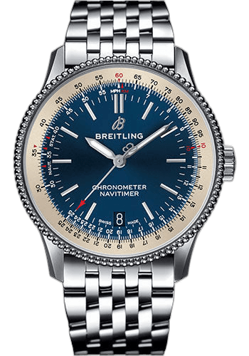Navitimer 1 Automatic 38 Watch - Steel Case - Blue Dial - Steel Navitimer Bracelet - A17325211C1A1 · Breitling 38mm — A17325211C1A1