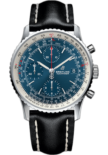Breitling Navitimer 1 Chronograph 41 Watch - Steel Case - Aurora Blue Dial - Black Leather Strap - A13324121C1X1 41mm