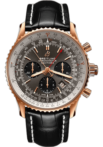 Navitimer B03 Chronograph Rattrapante 45 Watch - 18K Red Gold - Anthracite Dial - Black Alligator Leather Strap - Tang Buckle - RB0311E61F1P1 · Breitling 45mm — RB0311E61F1P1