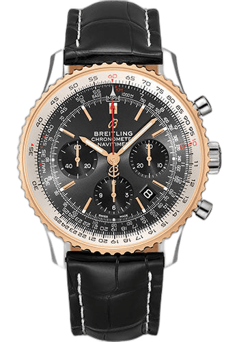 Navitimer B01 Chronograph 43 Watch - Steel & Red Gold - Stratos Gray Dial - Black Croco Strap - Folding Buckle - UB0121211F1P2 43mm & 18K Red Gold Gray Dial Breitling Ref. UB0121211F1P2