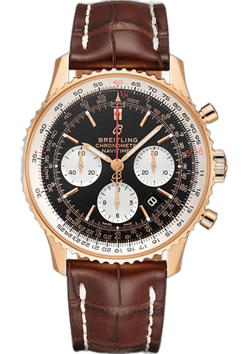 Navitimer B01 Chronograph 43 Watch - 18k Red Gold - Black Dial - Brown Croco Strap - Folding Buckle - RB0121211B1P2 43mm · Breitling RB0121211B1P2
