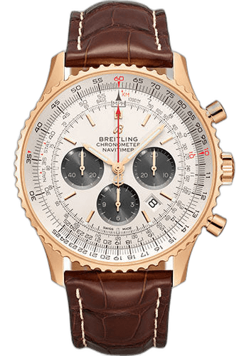 Breitling 46mm Navitimer B01 Chronograph 46 Watch - 18k Red Gold - Silver Dial - Brown Croco Strap - Folding Buckle - RB0127121G1P2 Watch Ref. RB0127121G1P2