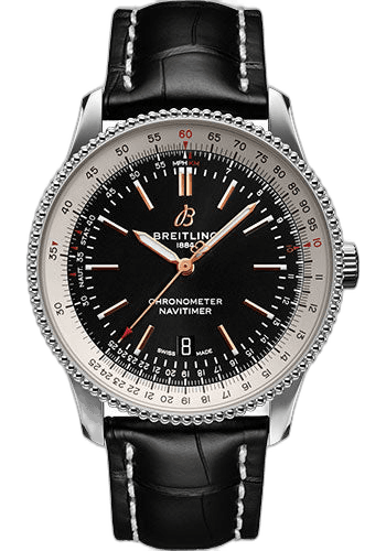 Navitimer Automatic 41 Watch - Steel - Black Dial - Black Croco Strap - Tang Buckle - A17326211B1P1 41mm Breitling Ref. A17326211B1P1