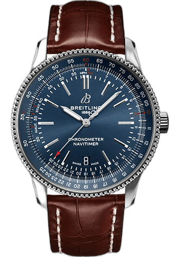 Breitling Navitimer Automatic 41 Watch - Stainless Steel - Blue Dial - Brown Alligator Leather Strap - Tang Buckle - A17326161C1P1 41mm Timepiece [A17326161C1P1