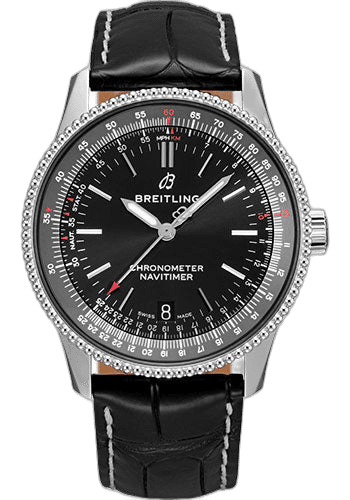 Navitimer Automatic 38 Watch - Steel - Black Dial - Black Croco Strap - Folding Buckle - A17325241B1P2 38mm — Breitling Ref. A17325241B1P2
