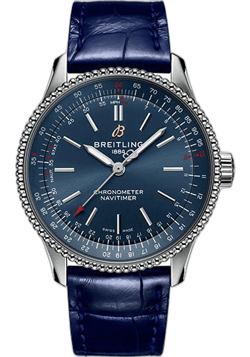 Navitimer Automatic 35 Watch - Stainless Steel - Blue Dial - Blue Alligator Leather Strap - Tang Buckle - A17395161C1P1 35mm · Breitling A17395161C1P1