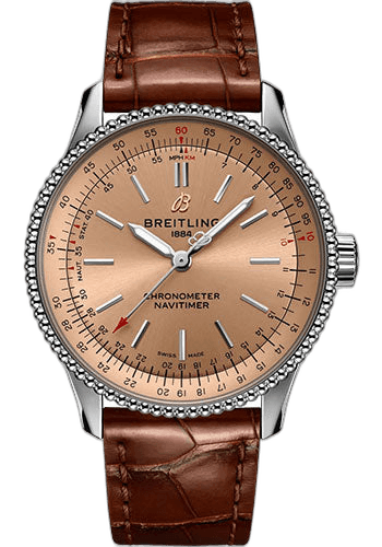 Breitling 35mm Navitimer Automatic 35 Watch - Stainless Steel - Copper Dial - Brown Alligator Leather Strap - Folding Buckle - A17395201K1P2 Watch Ref. A17395201K1P2