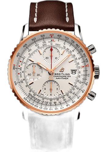 Breitling Navitimer Chronograph 41 Watch - Steel and 18K Red Gold - Silver Dial - Brown Calfskin Leather Strap - Folding Buckle - U13324211G1X2 41mm & 18K Red Gold Silver Dial (U13324211G1X2