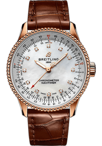 Breitling 35mm Navitimer Automatic 35 Watch - 18K Red Gold - Mother-Of-Pearl Dial - Brown Alligator Leather Strap - Tang Buckle - R17395211A1P1 Watch Ref. R17395211A1P1