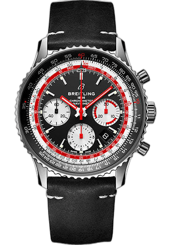 Navitimer B01 Chronograph 43 Swissair Watch - Steel - Black Dial - Black Nubuck Strap - Folding Buckle - AB01211B1B1X2 43mm by Breitling — AB01211B1B1X2