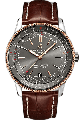 Navitimer Automatic 41 Watch - Steel and 18K Red Gold - Anthracite Dial - Brown Alligator Leather Strap - Tang Buckle - U17326121M1P1 41mm & 18K Red Gold Anthracite Dial Breitling Ref. U17326121M1P1