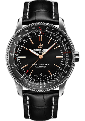 Breitling Navitimer Automatic 41 Watch - Stainless Steel - Black Dial - Black Alligator Leather Strap - Folding Buckle - A17326241B1P2 41mm (A17326241B1P2