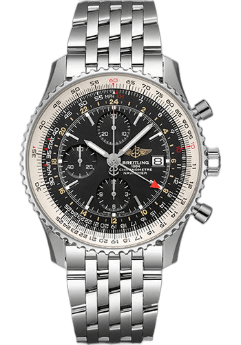Navitimer Chronograph GMT 46 Watch - Stainless Steel - Black Dial - Metal Bracelet - A24322121B1A1 46mm by Breitling — A24322121B1A1