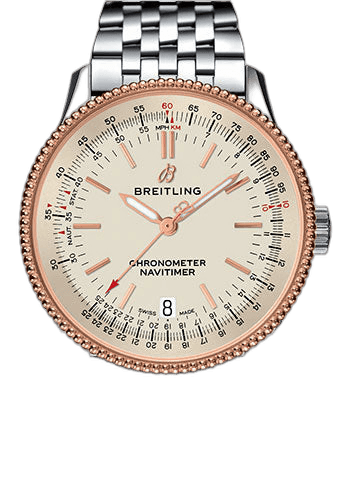 Navitimer 1 Automatic 38 Watch - Steel and Red Gold Case - Silver Dial - Steel Navitimer Bracelet - U17325211G1A1 · Breitling 38mm & 18K Red Gold Silver Dial — U17325211G1A1