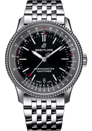 Breitling Navitimer 1 Automatic 38 Watch - Steel Case - Black Dial - Steel Navitimer Bracelet - A17325241B1A1 38mm Timepiece [A17325241B1A1