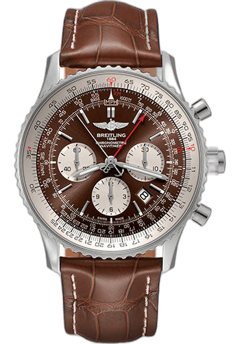 Navitimer B03 Chronograph Rattrapante 45 Watch - Steel - Panamerican Bronze Dial - Brown Croco Strap - Tang Buckle - AB0310211Q1P2 45mm by Breitling — AB0310211Q1P2