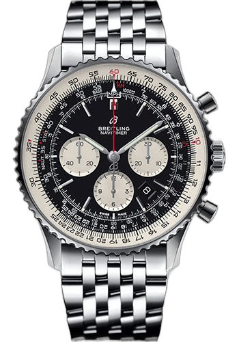 Navitimer 1 B01 Chronograph 46 Watch - Steel Case - Black Dial - Steel Navitimer Bracelet - AB0127211B1A1 46mm by Breitling — AB0127211B1A1
