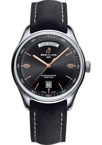 Breitling Premier Automatic Day & Date Watch - 40mm Steel Case - Black Dial - Anthracite Nubuck Strap - A45340241B1X1 Watch Ref. A45340241B1X1
