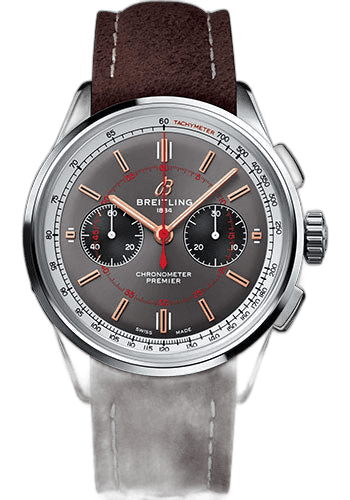 Breitling 42mm Premier B01 Chronograph 42 Wheels and Waves Limited Edition Watch - Stainless Steel - Anthracite Dial - Brown Calfskin Leather Strap - Folding Buckle Limited Edition - AB0118A31B1X2 — Ref. AB0118A31B1X2