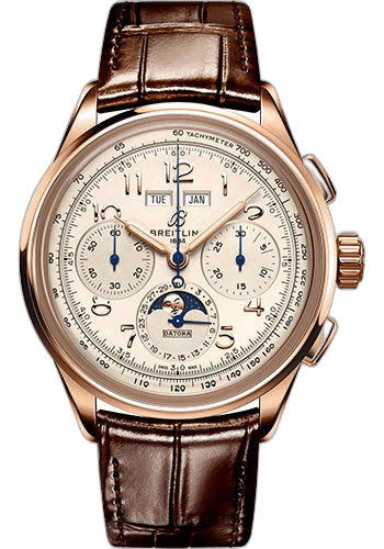 Premier B25 Datora 42 Watch - 18K Red Gold - Silver Dial - Brown Alligator Leather Strap - Folding Buckle - RB2510371G1P1 42mm · Breitling RB2510371G1P1
