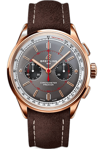 Breitling 42mm Premier B01 Chronograph 42 Wheels and Waves Limited Edition Watch - 18K Red Gold - Anthracite Dial - Brown Calfskin Leather Strap - Tang Buckle Limited Edition of 100 - RB0118A31B1X1 — Ref. RB0118A31B1X1