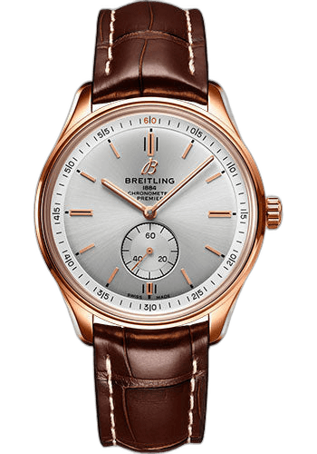 Premier Automatic 40 Watch - 18k Red Gold - Silver Dial - Brown Alligator Strap - Tang Buckle - R37340351G1P1 · Breitling 40mm — R37340351G1P1