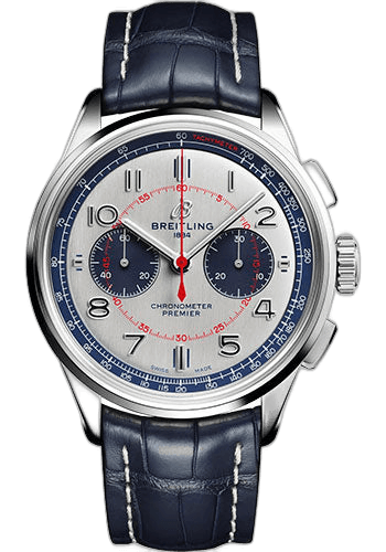 Premier B01 Chronograph 42 Bentley Mulliner Limited Edition Watch - Stainless Steel - Silver Dial - Blue Alligator Leather Strap - Folding Buckle Limited Edition of 1000 - AB0118A71G1P1 42mm by Breitling — AB0118A71G1P1