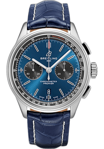Breitling Premier B01 Chronograph Watch - 42mm Steel Case - Blue Dial - Blue Croco Strap - AB0118A61C1P1 Ref. AB0118A61C1P1