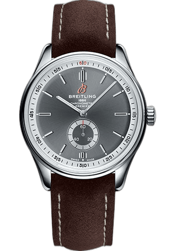 Premier Automatic Watch - 40mm Steel Case - Anthracite Dial - Brown Nubuck Strap - A37340351B1X1 · Breitling A37340351B1X1